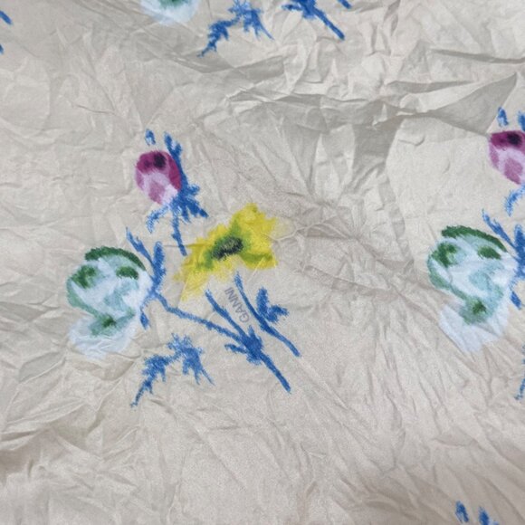 Ganni Floral Crinkled Satin Off-Shoulder Slit Maxi Dress Bell Sleeves Size 36 - Picture 12 of 16